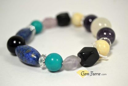 SPIRITUAL BRACELET - Amethyst, Clear Quartz, Lapis Lazuli, Moonstone, Turquoise, White Jade & Obsidian