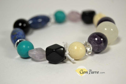 SPIRITUAL BRACELET - Amethyst, Clear Quartz, Lapis Lazuli, Moonstone, Turquoise, White Jade & Obsidian