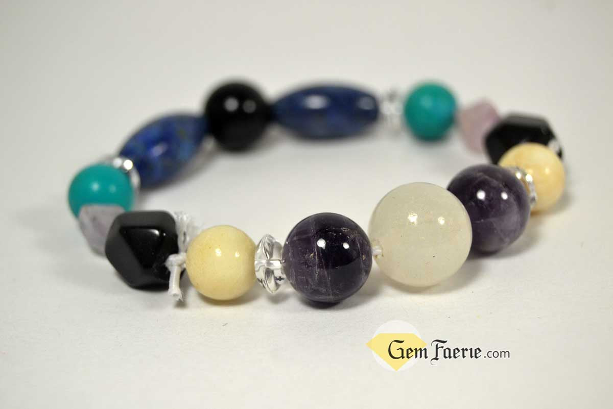 SPIRITUAL BRACELET - Amethyst, Clear Quartz, Lapis Lazuli, Moonstone, Turquoise, White Jade & Obsidian