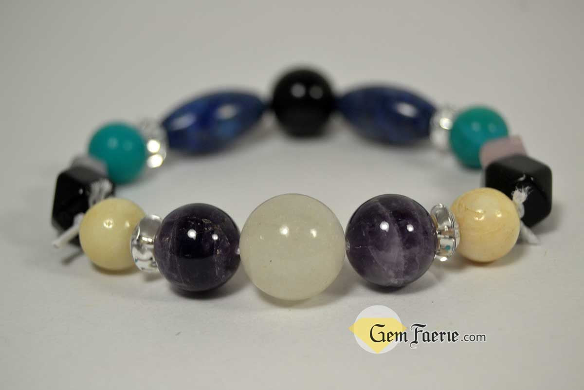 SPIRITUAL BRACELET - Amethyst, Clear Quartz, Lapis Lazuli, Moonstone, Turquoise, White Jade & Obsidian