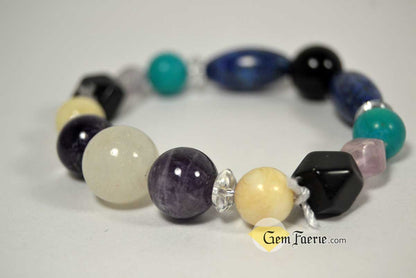 SPIRITUAL BRACELET - Amethyst, Clear Quartz, Lapis Lazuli, Moonstone, Turquoise, White Jade & Obsidian