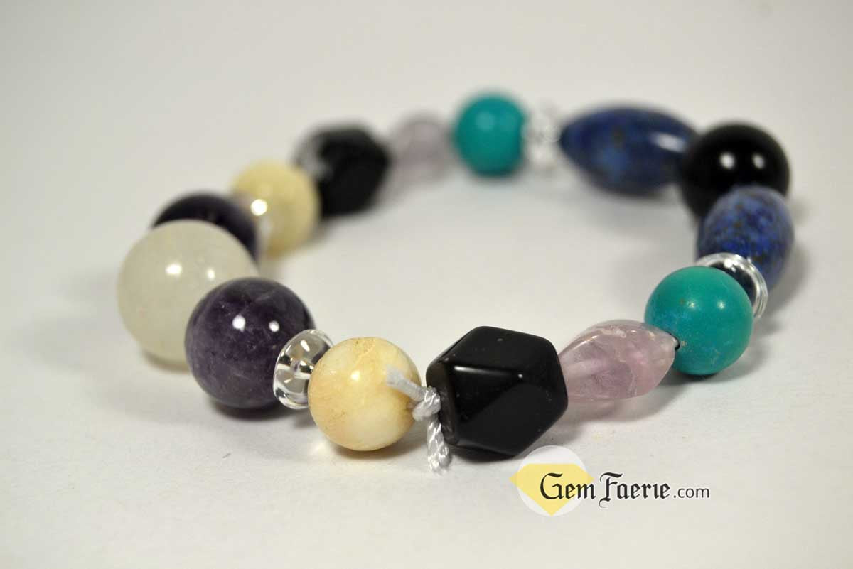 SPIRITUAL BRACELET - Amethyst, Clear Quartz, Lapis Lazuli, Moonstone, Turquoise, White Jade & Obsidian