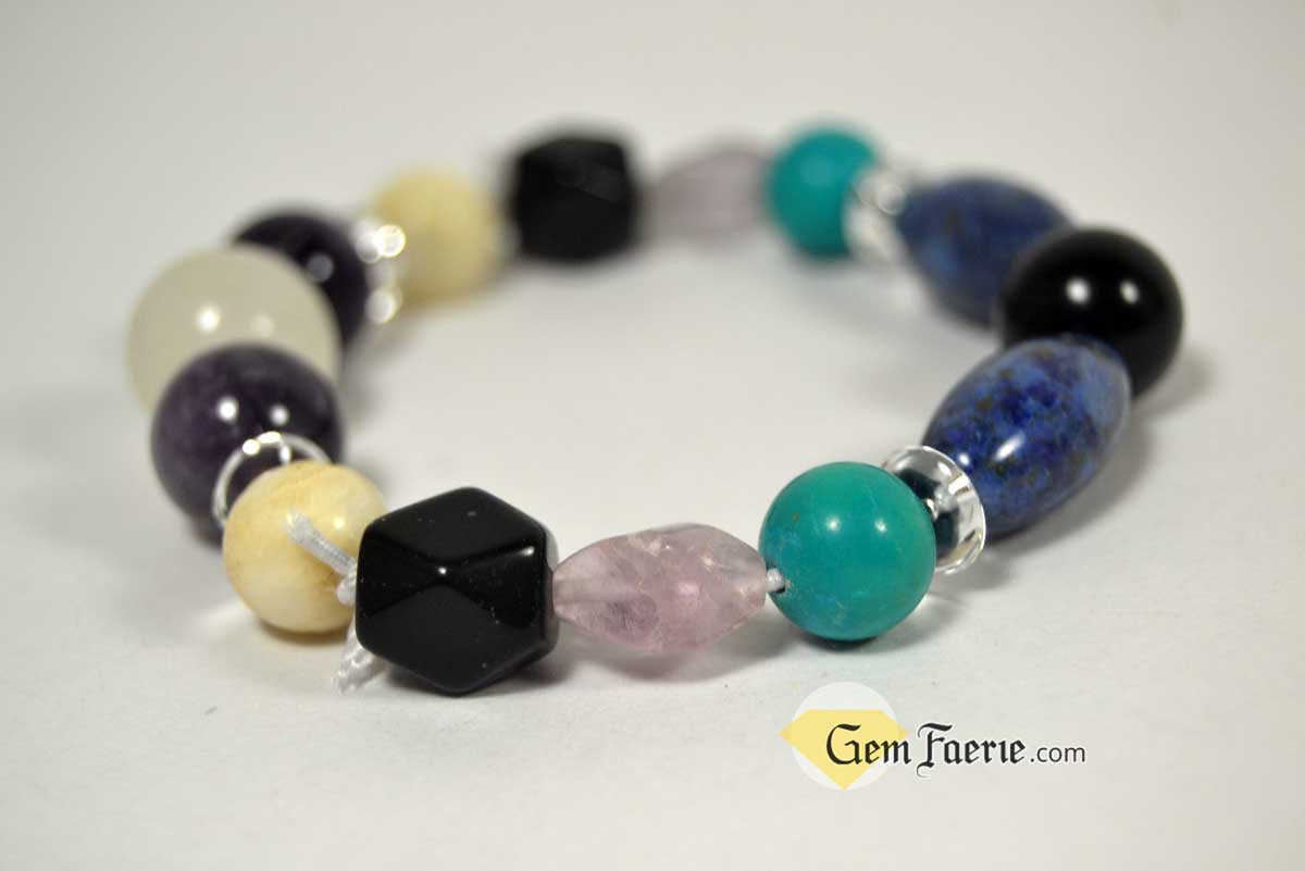 SPIRITUAL BRACELET - Amethyst, Clear Quartz, Lapis Lazuli, Moonstone, Turquoise, White Jade & Obsidian