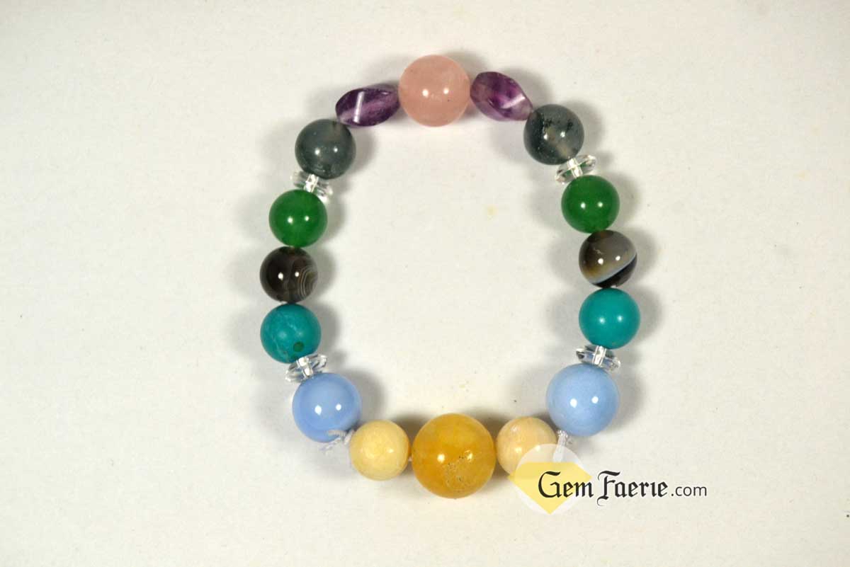 SPRING BRACELET - Green Aventurine, Yellow Jade, Moss Agate, Clear Quartz, Rose Quartz, Moonstone, Turquoise, Blue Chalcedony, Agate & Amethyst