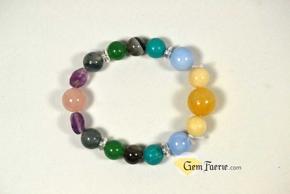 SPRING BRACELET - Green Aventurine, Yellow Jade, Moss Agate, Clear Quartz, Rose Quartz, Moonstone, Turquoise, Blue Chalcedony, Agate & Amethyst