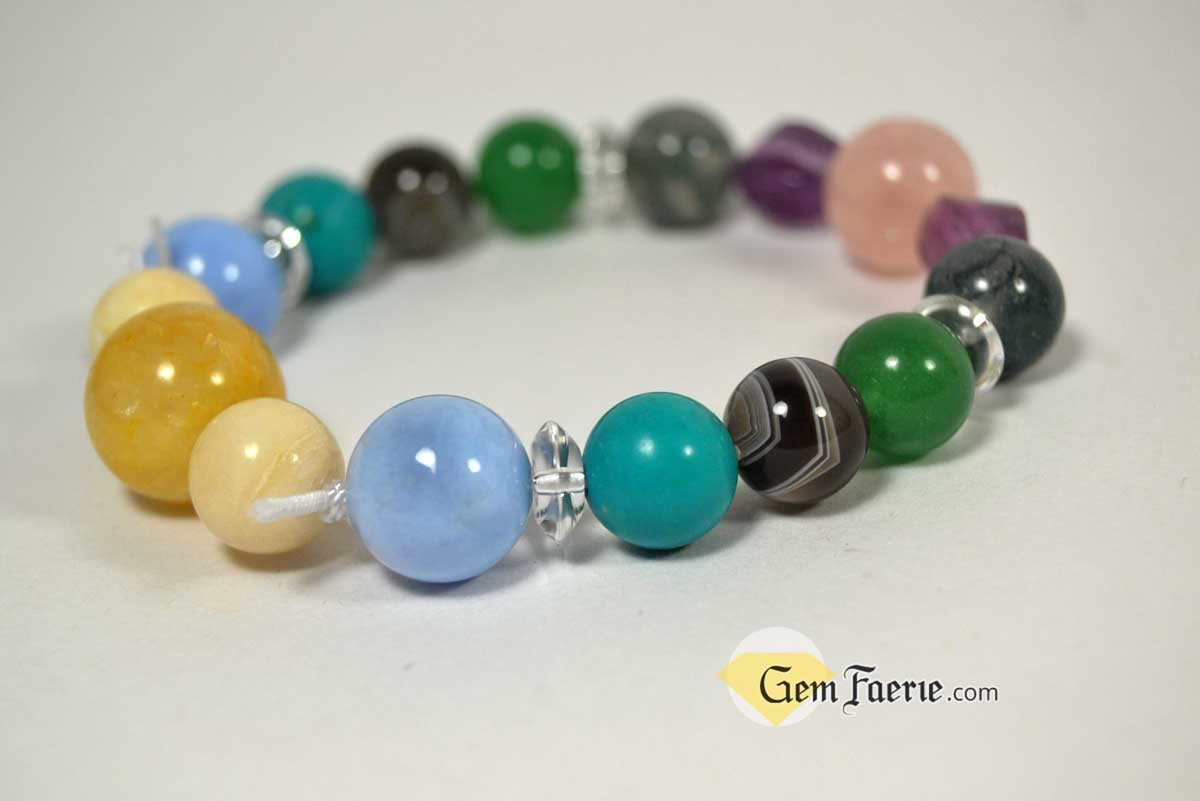 SPRING BRACELET - Green Aventurine, Yellow Jade, Moss Agate, Clear Quartz, Rose Quartz, Moonstone, Turquoise, Blue Chalcedony, Agate & Amethyst