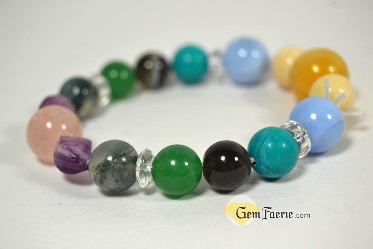 SPRING BRACELET - Green Aventurine, Yellow Jade, Moss Agate, Clear Quartz, Rose Quartz, Moonstone, Turquoise, Blue Chalcedony, Agate & Amethyst