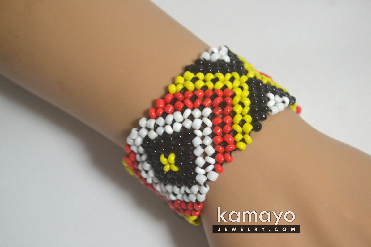 White, Red, Yellow & Black Bead Bracelet