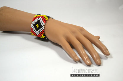 White, Red, Yellow & Black Bead Bracelet