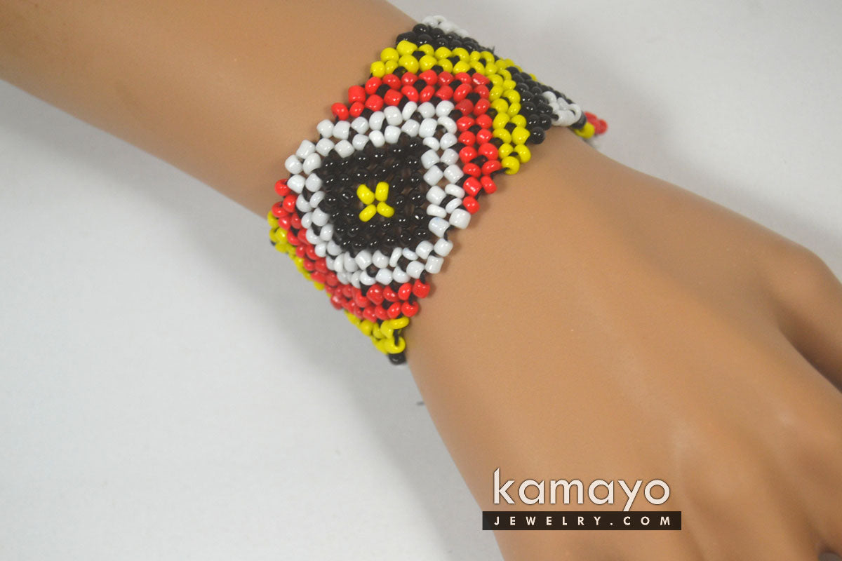 White, Red, Yellow & Black Bead Bracelet