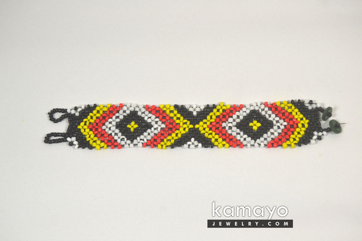 White, Red, Yellow & Black Bead Bracelet