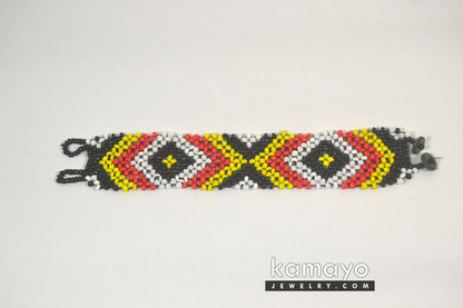 White, Red, Yellow & Black Bead Bracelet