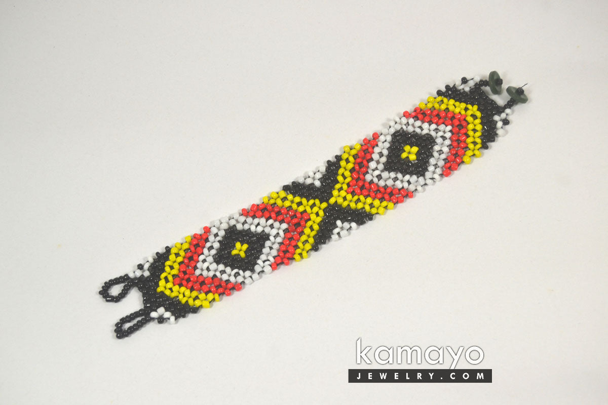 White, Red, Yellow & Black Bead Bracelet