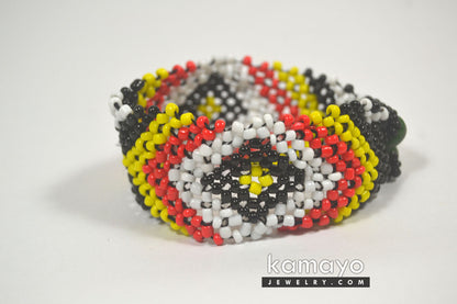 White, Red, Yellow & Black Bead Bracelet