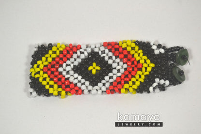 White, Red, Yellow & Black Bead Bracelet