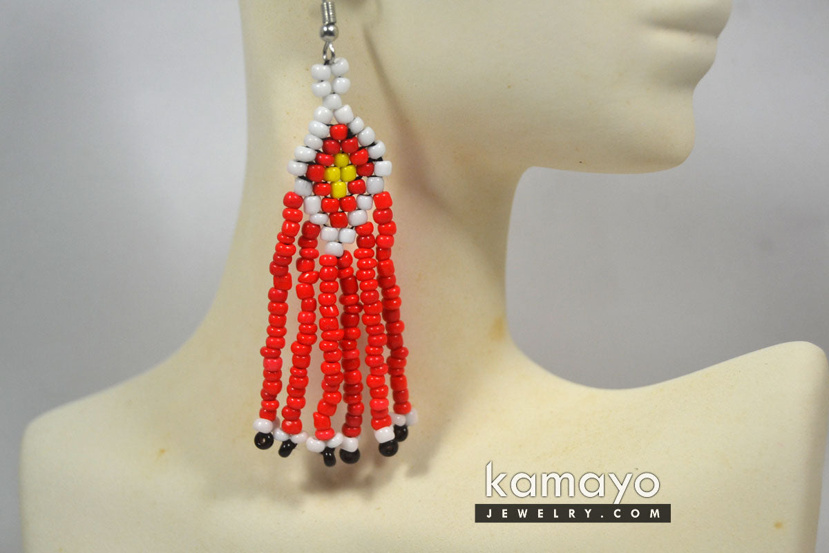 White, Yellow & Red Beads Earrings