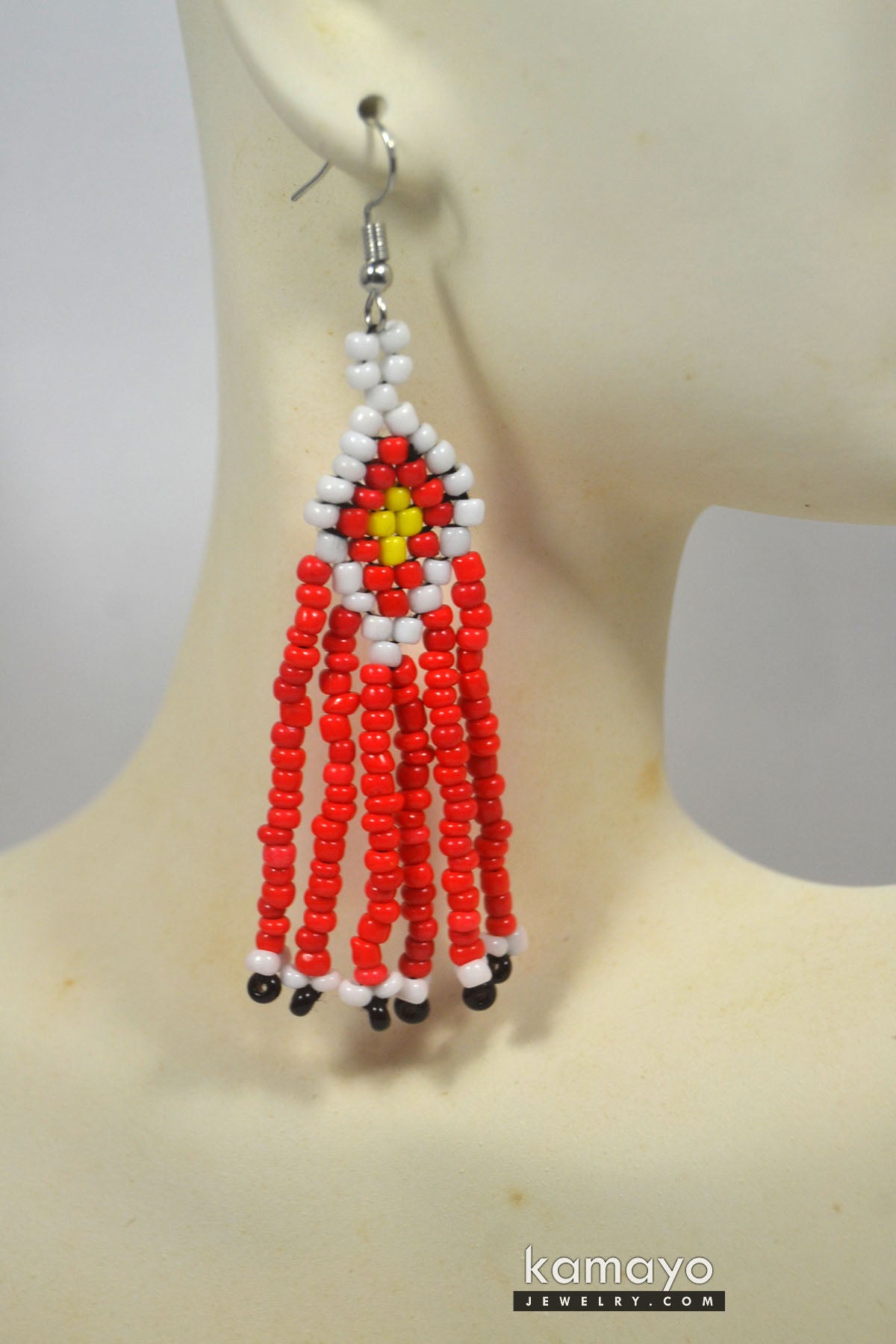 White, Yellow & Red Beads Earrings