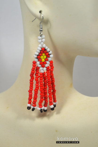 White, Yellow & Red Beads Earrings