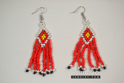 White, Yellow & Red Beads Earrings