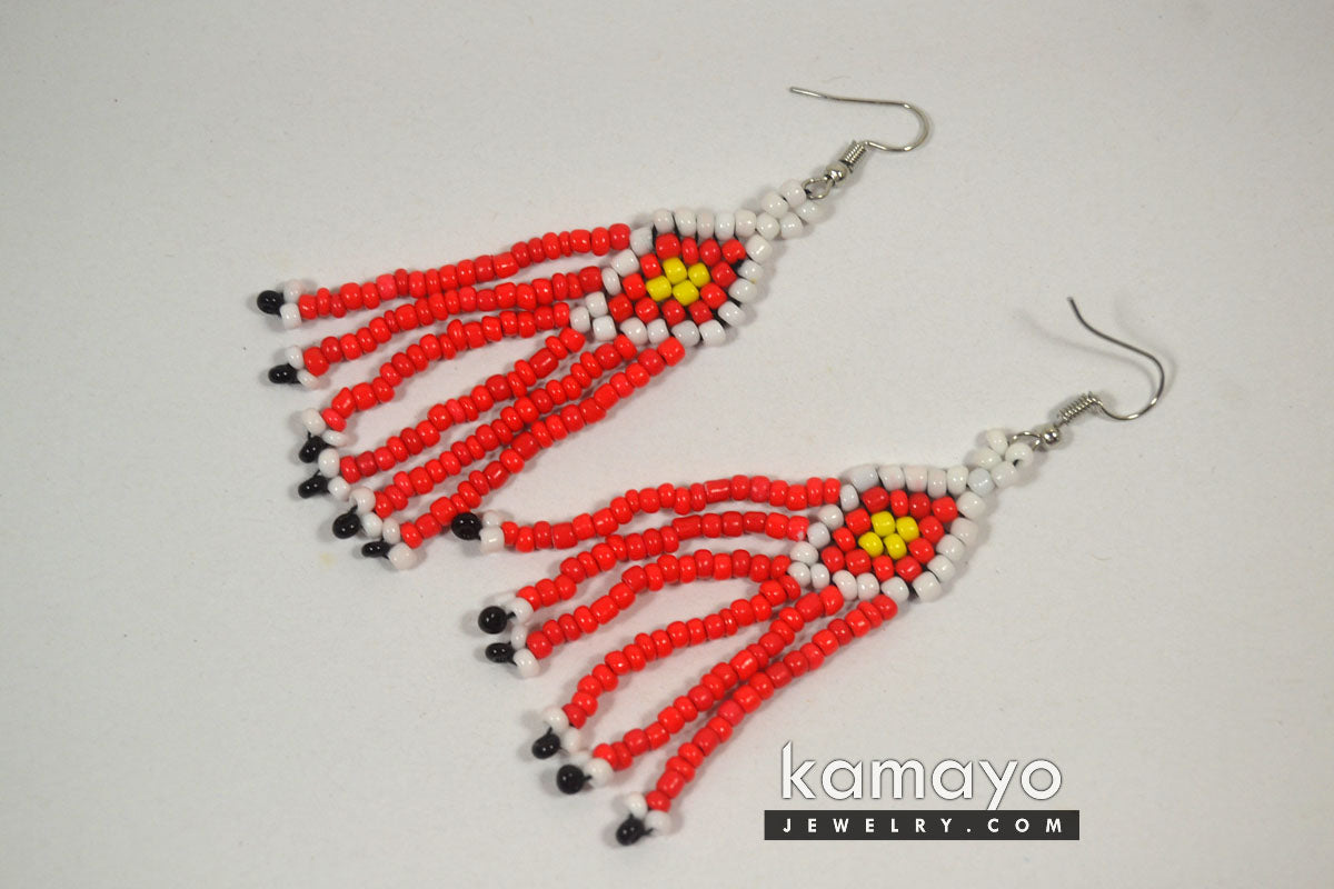 White, Yellow & Red Beads Earrings