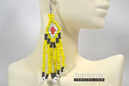 Yellow, White, Red & Black Bead Earrings