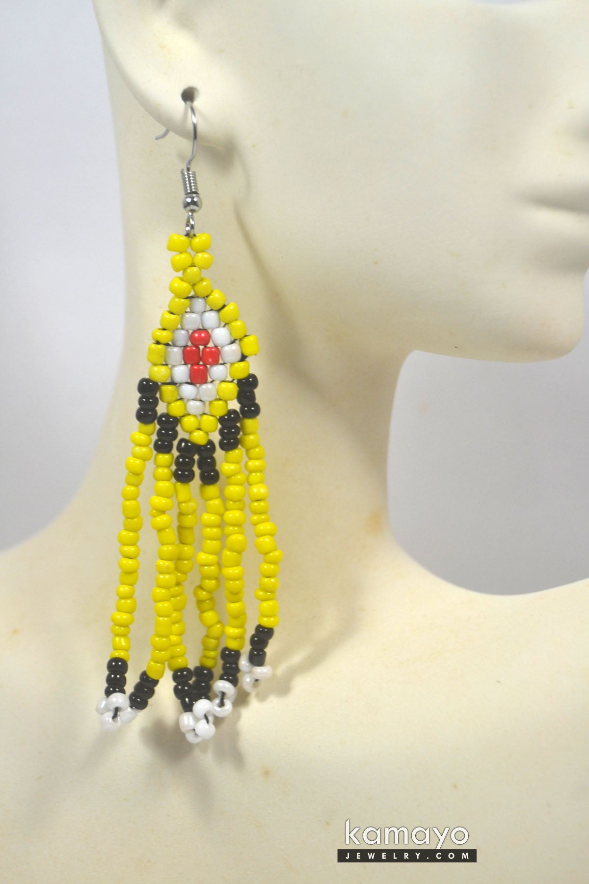 Yellow, White, Red & Black Bead Earrings