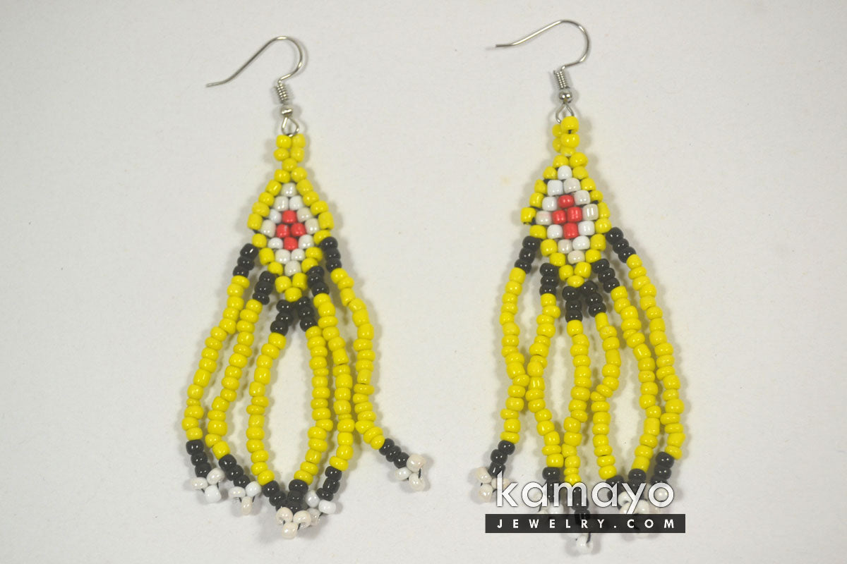 Yellow, White, Red & Black Bead Earrings