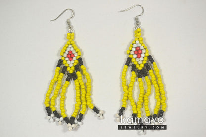 Yellow, White, Red & Black Bead Earrings