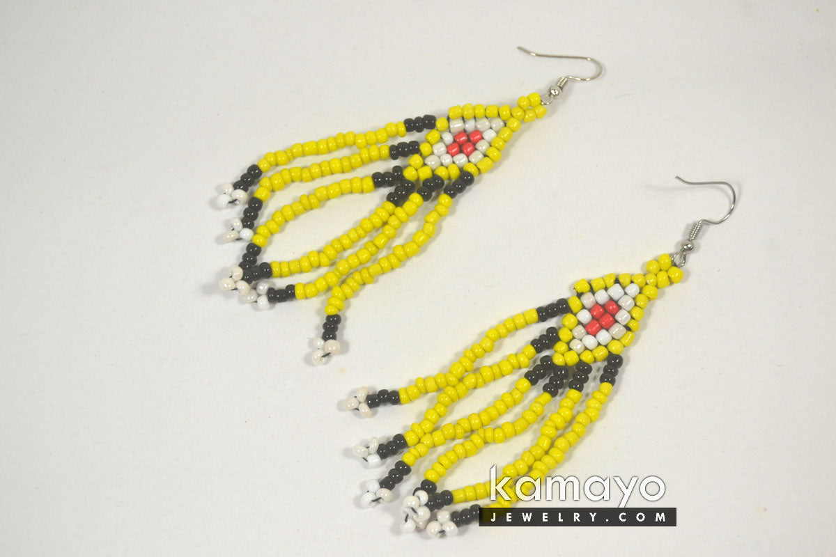 Yellow, White, Red & Black Bead Earrings