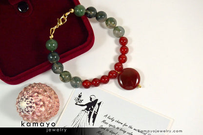 VIRGO BRACELET - Sard Pendant and Moss Agate Beads