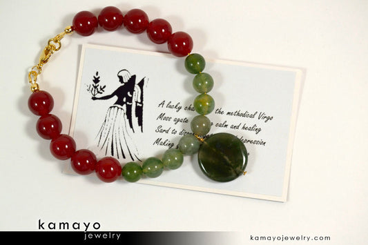 VIRGO BRACELET - Moss Agate Pendant and Sard Beads