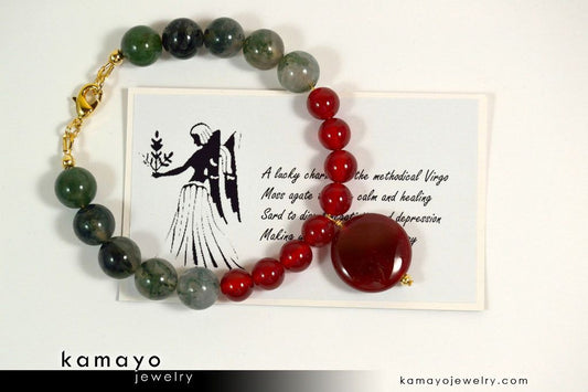 VIRGO BRACELET - Sard Pendant and Moss Agate Beads