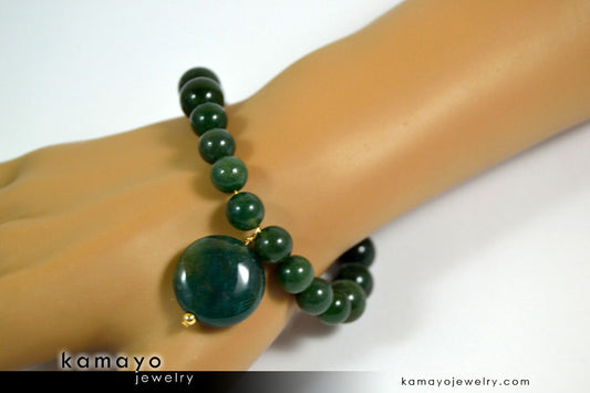 GREEN JASPER BRACELET - Coin Green Jasper Pendant