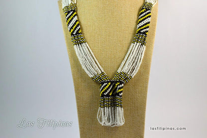 Tribal Statement Necklace - White Ethnic Mandaya Beaded Jewelry