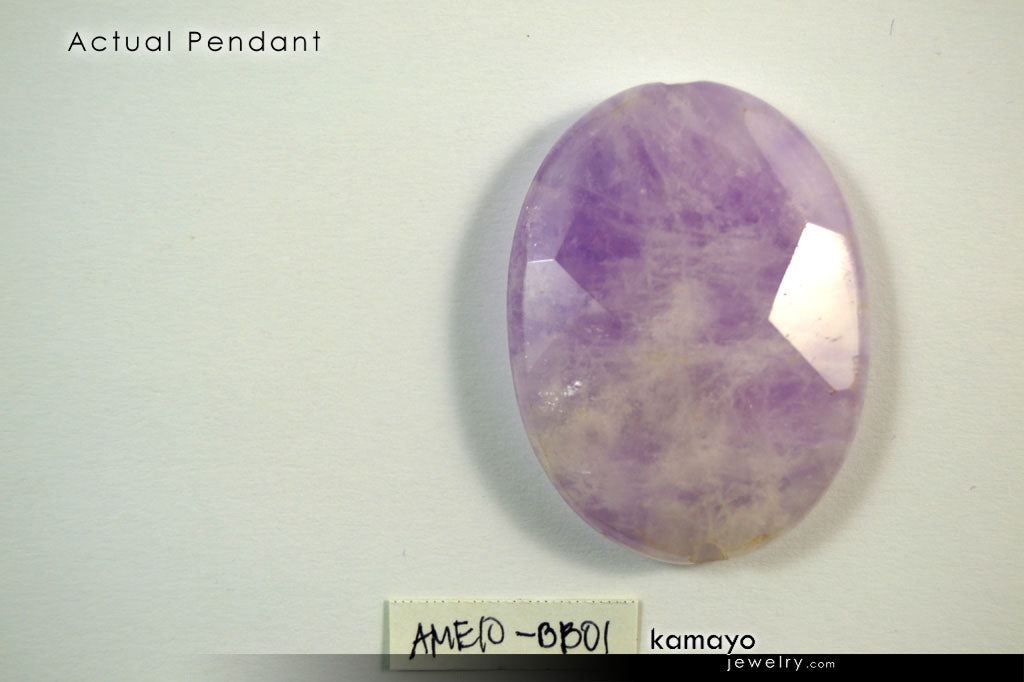 LAVENDER AMETHYST NECKLACE - Large Faceted Oval Pendant and Round Beads