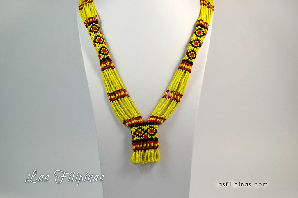 Tribal Statement Necklace - Yellow Ethnic Mandaya Beaded Jewelry