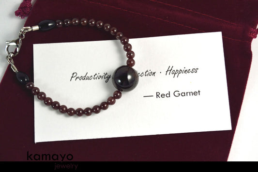 RED GARNET BRACELET - Dark Pyrope Centerpiece and Natural Deep Red Beads