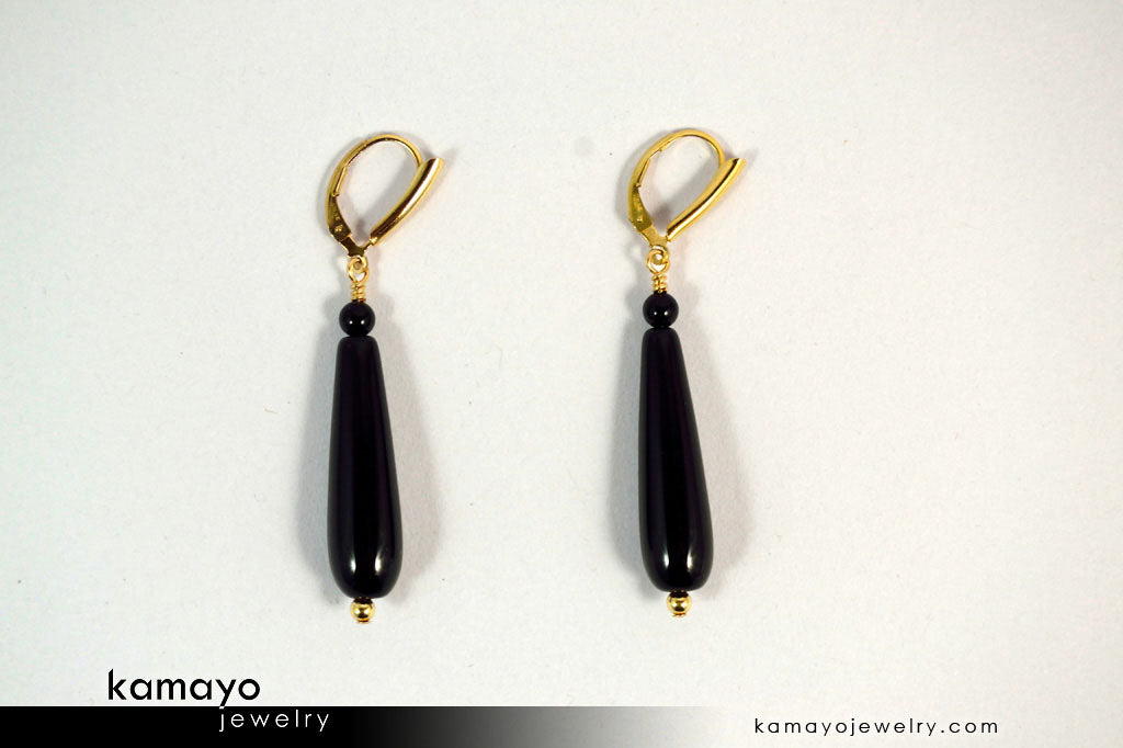 BLACK ONYX EARRINGS - Long Drop Ear Rings for Women