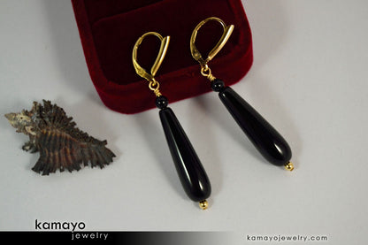 BLACK ONYX EARRINGS - Long Drop Ear Rings for Women