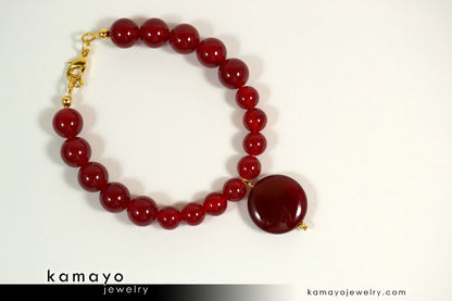 SARD (CARNELIAN) BRACELET - Coin Pendant and Round Beads