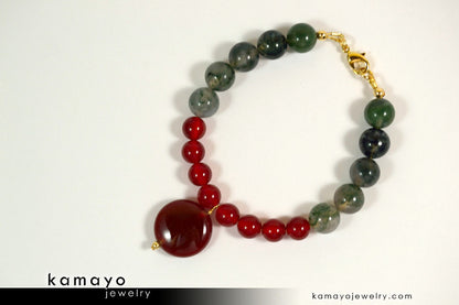 VIRGO BRACELET - Sard Pendant and Moss Agate Beads