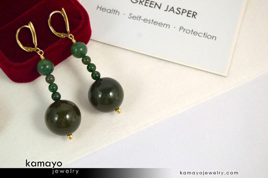 GREEN JASPER EARRINGS - Beaded Dangle Ear Rings for Women