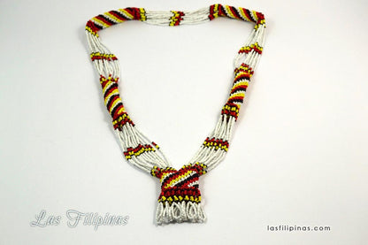 Tribal Statement Necklace - White Ethnic Mandaya Beaded Jewelry