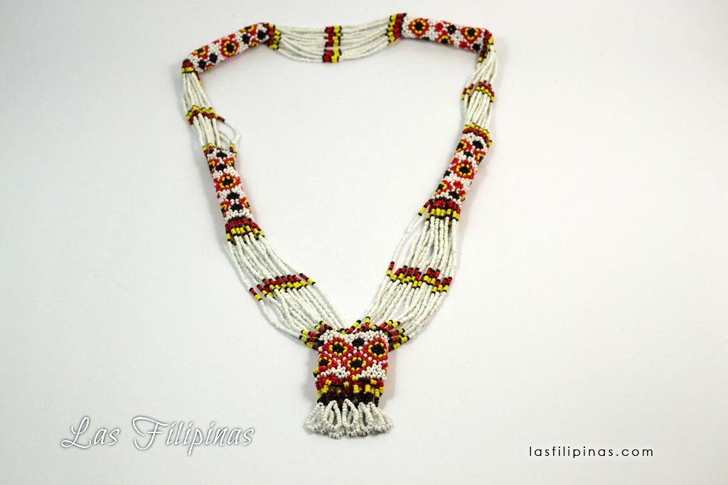 Tribal Statement Necklace - White Ethnic Mandaya Beaded Jewelry