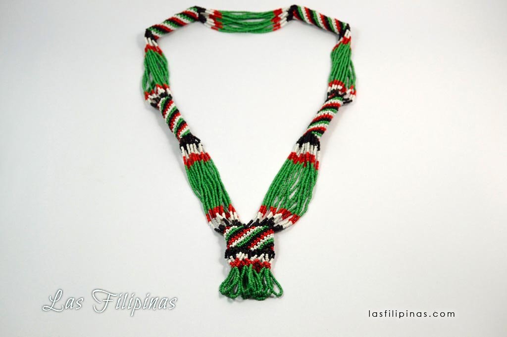 Tribal Statement Necklace - Green Ethnic Mandaya Beaded Jewelry