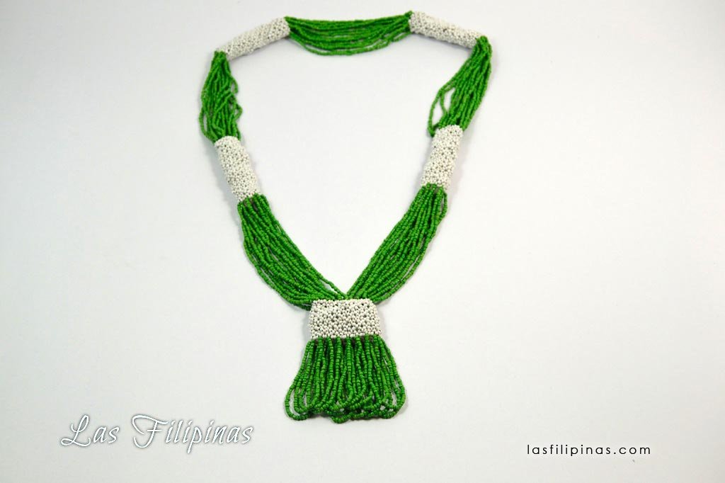 Tribal Statement Necklace - Green Ethnic Mandaya Beaded Jewelry