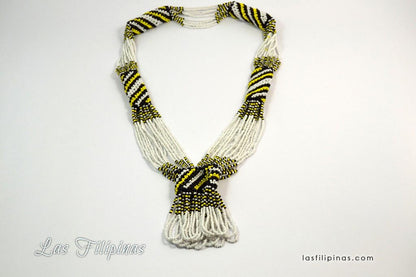 Tribal Statement Necklace - White Ethnic Mandaya Beaded Jewelry