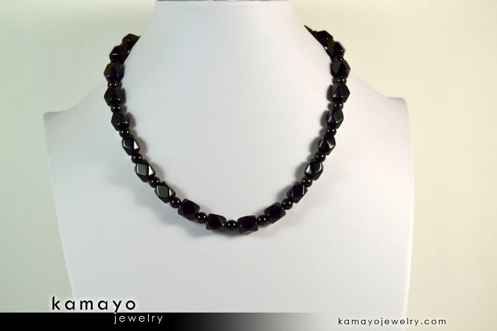 BLACK OBSIDIAN NECKLACE - Men's Choker or Princess Necklace for Women