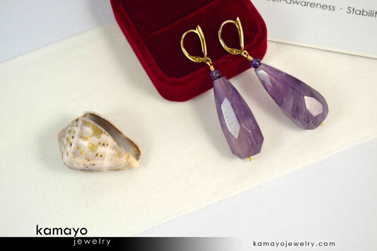 AMETHYST EARRINGS - Large Drop Ear Rings for Women