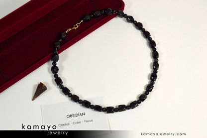 BLACK OBSIDIAN NECKLACE - Men's Choker or Princess Necklace for Women